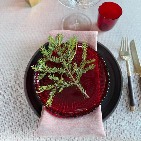 Vaxbo Lin-Streck Duk Ubleket/Rød-Norway Designs