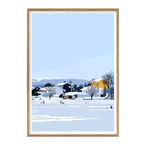 Wallstories - Plakat 50x70cm Vinterdag på Voldsløkka - Norway Designs