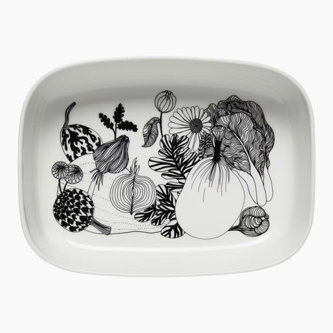 Marimekko Oiva Siirtolapuutarha Serveringsfat 20,5x28cm Sort/Hvit - Norway Designs 