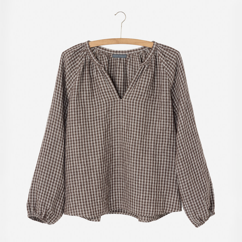 Tunic Blouse fra Nygårdsanna i rutete brunt lin