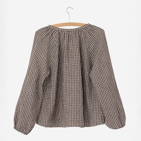 Tunic Blouse fra Nygårdsanna i rutete brunt lin