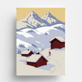 Postkort Ski Hut fra Jungwiealt med motiv av hytter og fjell