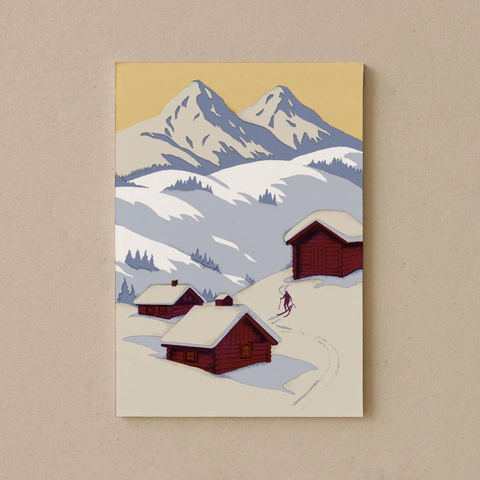Postkort Ski Hut fra Jungwiealt med motiv av hytter og fjell