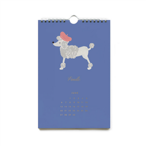 Dog of the Month veggkalender 2027 fra Rifle Paper Co. med illustrerte hunder
