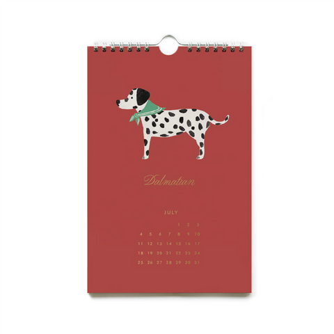 Dog of the Month veggkalender 2027 fra Rifle Paper Co. med illustrerte hunder