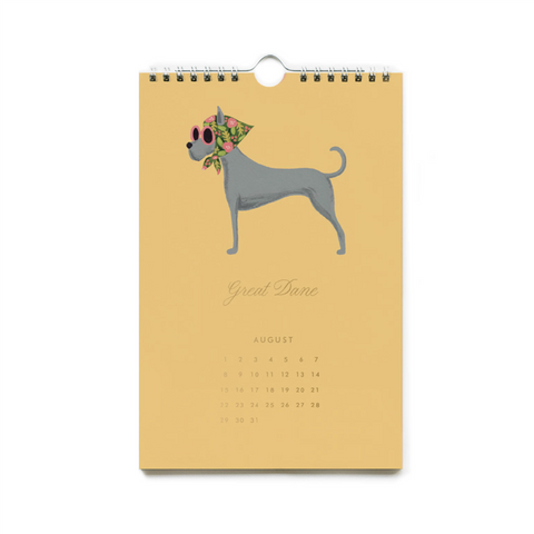 Dog of the Month veggkalender 2027 fra Rifle Paper Co. med illustrerte hunder