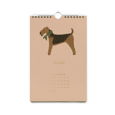 Dog of the Month veggkalender 2027 fra Rifle Paper Co. med illustrerte hunder