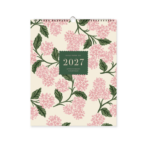 Pink Hydrangea veggkalender 2027 fra Rifle Paper Co. med blomsterillustrasjoner