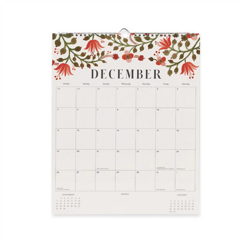 Pink Hydrangea veggkalender 2027 fra Rifle Paper Co. med blomsterillustrasjoner