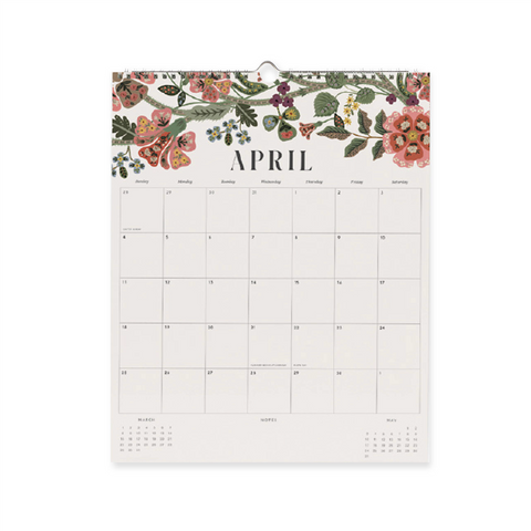 Pink Hydrangea veggkalender 2027 fra Rifle Paper Co. med blomsterillustrasjoner