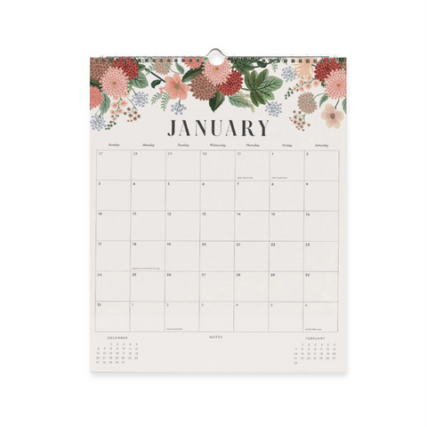 Pink Hydrangea veggkalender 2027 fra Rifle Paper Co. med blomsterillustrasjoner