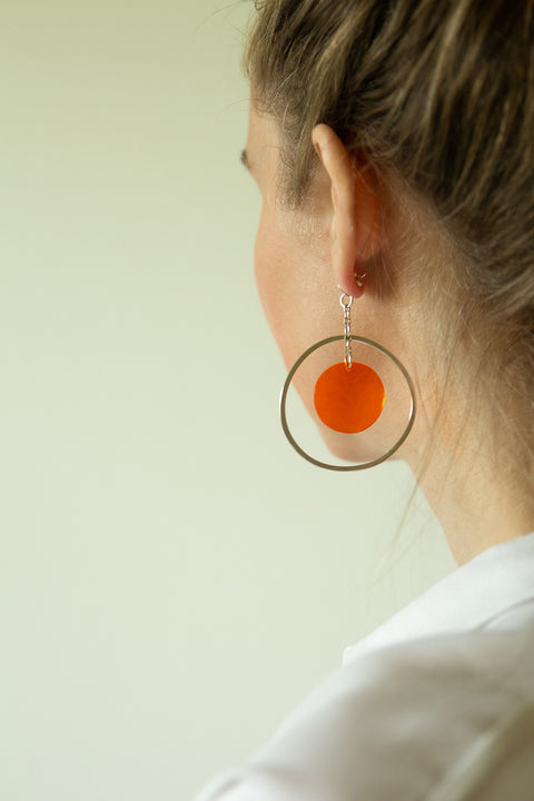 Nina Vinje Circum Duplum Earrings Silver/Plexiglass/Orange